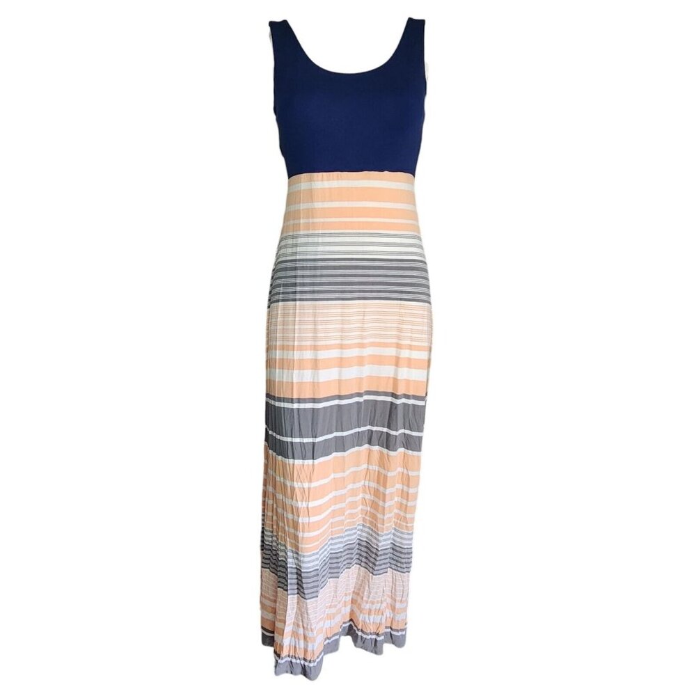 MARKET & SPRUCE Stitch Fix Blue Peach Striped Crossback Maxi Dress Womens MP